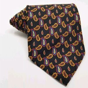 Brooks Brothers Black Paisley Print Silk Necktie
